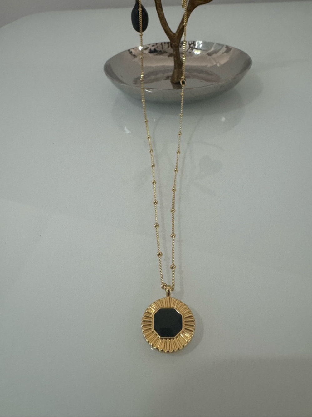 Gorjana Gold-Plated 16” Sunburst Pendant Necklace with Black Onyx Center
